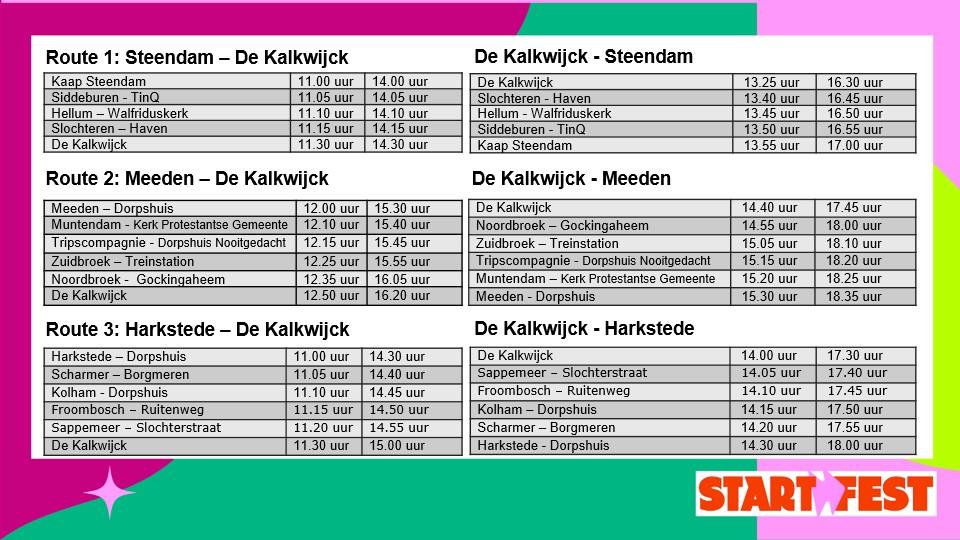 schema bustijdens Startfest